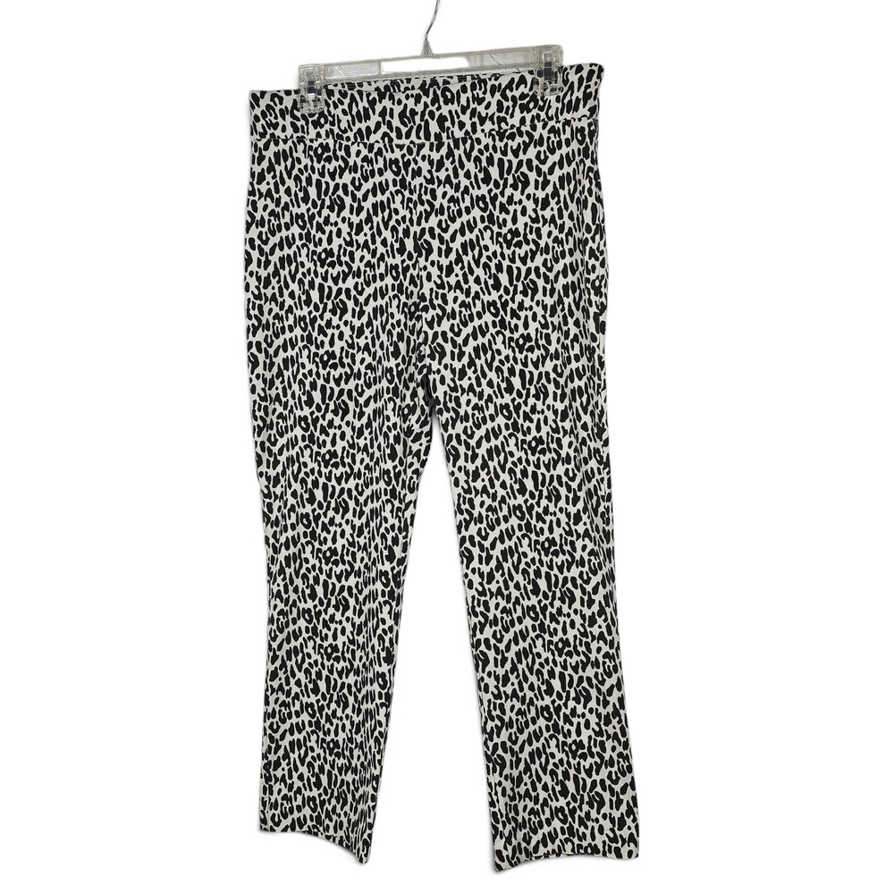 Attyre New York Pants Womens 12 Leopard Print Black White Stretch Pull On EUC